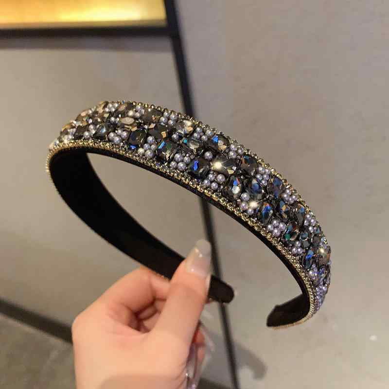 カチューシャ レディース フレンチスタイル 高級感 ラインストーン クリスタル パール装飾 幅広 ヘアバンド 滑り止め 上品 エレガント 普段使い オフィス お出かけ ブラック オフホワイト