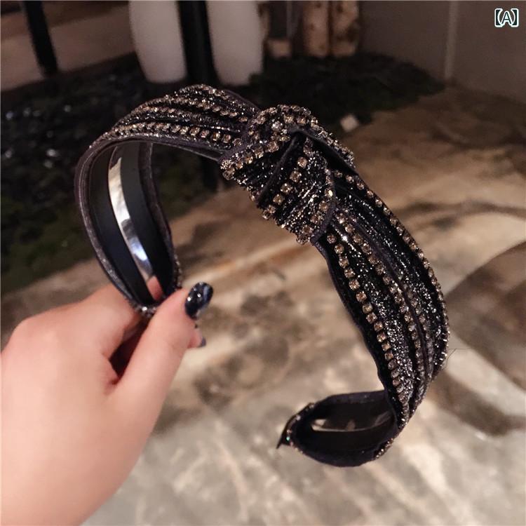 カチューシャ レディース 韓国ファッション 秋冬 シンプル 上品 エレガント 結び目 ノット 幅広 全面ラ..