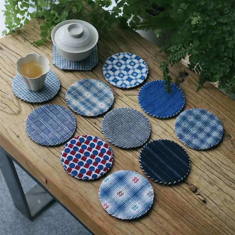 コースター おしゃれ 茶器 ラウンド型 厚手 布製 コースター 急須 湯呑 敷物 ポット 断熱 保護 傷防止 ..