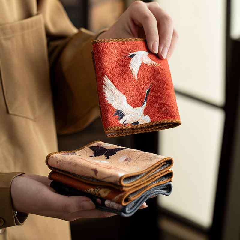 茶巾 おしゃれ 厚手 吸水 速乾 チャイナ風 鶴 鳥 竹 花 蝶 漢字 風景 山水画 上品 食卓 小さめ 布製 敷..
