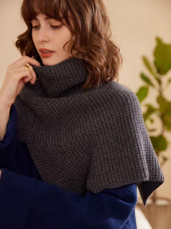 ショール レディース 付け襟ハイネック ニット ポンチョ ケープ 羽織り プルオーバー ネックウォーマー 多機能 無地 厚手 あったか 高級感 おしゃれ 普段使い 通勤 秋冬 防寒