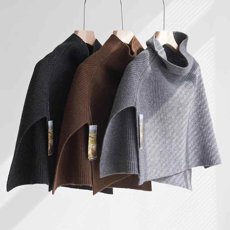 ストール レディース フレンチレトロ ハイネック ニット スリット 厚手 防寒 高級感 マフラー ショール..