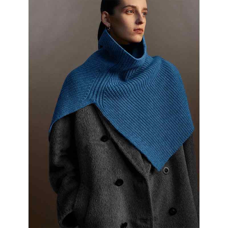 ネックウォーマー レディース フレンチシック ブルー ハイネック ニット 変形 スリット ストール ショ..