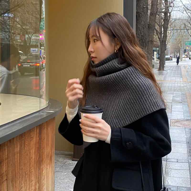 ショール レディース 韓国 ウール ニット ハイネック プルオーバー スリット ポンチョ ケープ ストール..