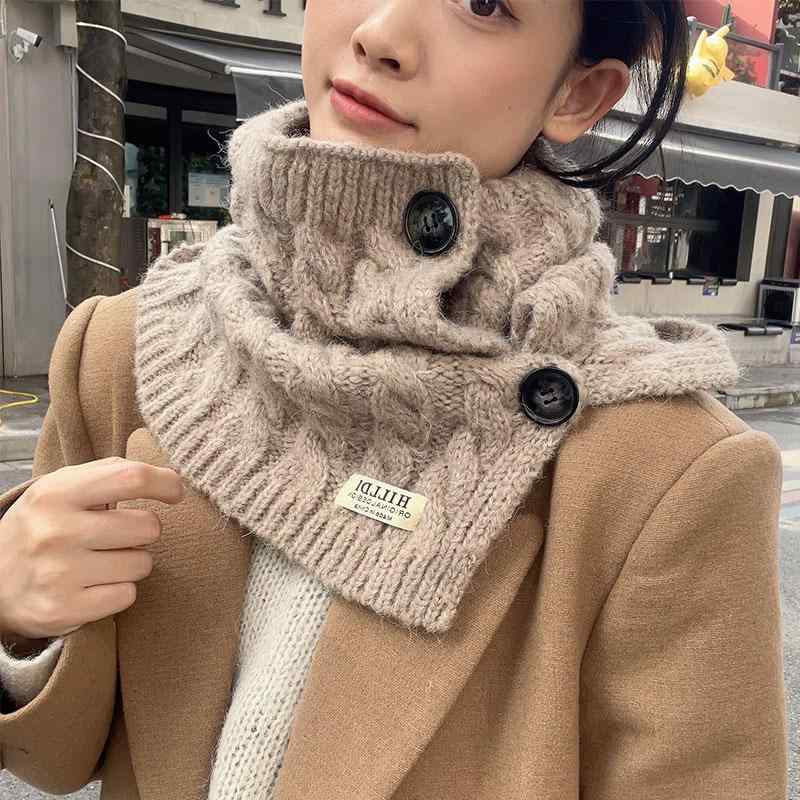 ネックウォーマー レディース ハイネック プルオーバー ボタン ケーブル編み ニット 毛糸 防寒 保温 韓国 高級感 スヌード マフラー ストール ショール ネックカバー 秋冬