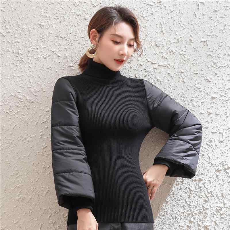 ニット レディース フレアスリーブ ハイネック 裏起毛 厚手 暖かい 防寒 セーター インナー 切り替え ..