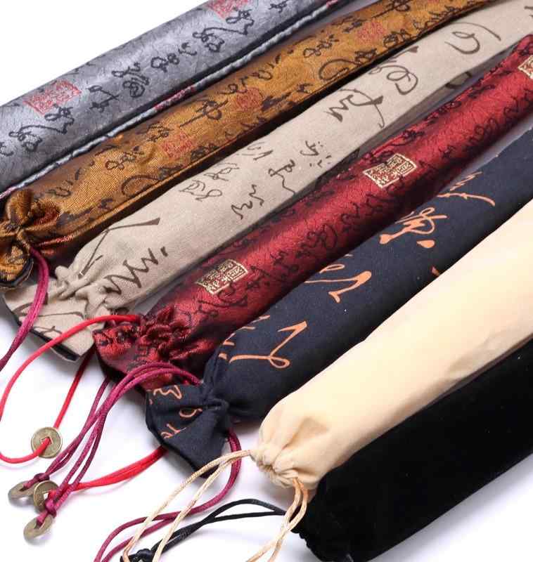 扇子袋 収納ケース 綿麻 フランネル 無地 刺繍 チャイナ風 古風 レトロ 和装 持ち運び 保護 ファッション小物 男女兼用 カーキ 黒 グレー