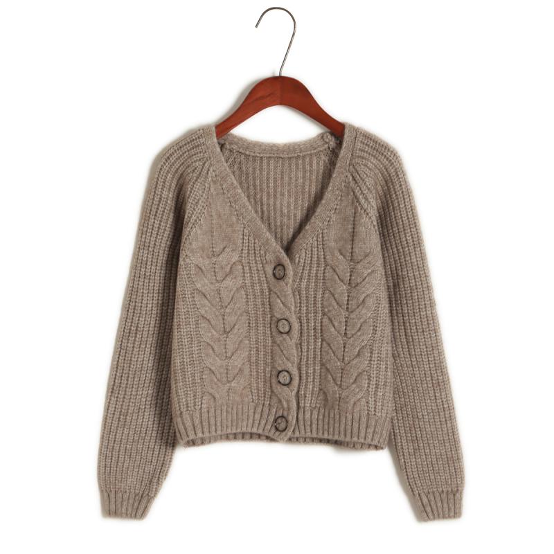 カーディガン レディース 秋冬 厚手 ゆったり ルーズ ケーブル編み Vネック ニット ショート丈 クロップド ウール カジュアル 通勤 羽織り 長袖 アウター