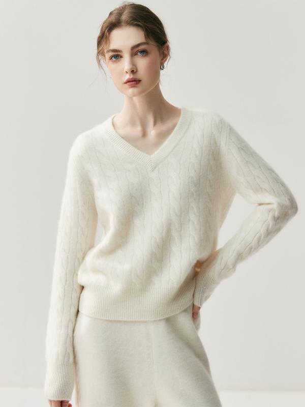セーター レディース 秋冬 厚手 無地 ケーブル編み Vネック ウール混 ゆったり オーバーサイズ 保温 防寒 ニット トップス 長袖 カジュアル 通勤 オフィス プルオーバー