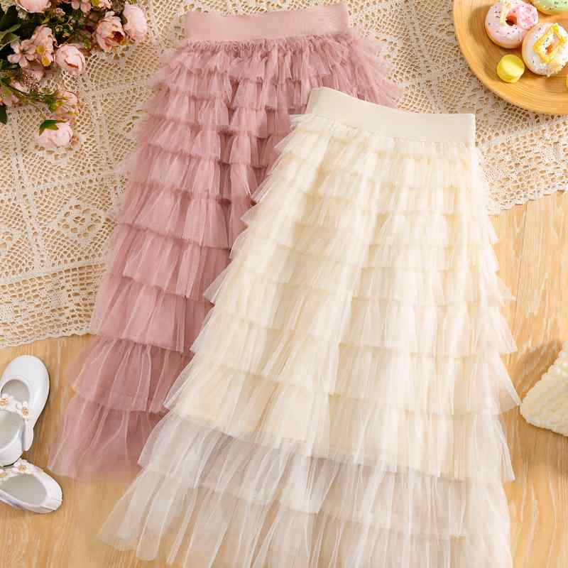 Other - スカート 女の子 キッズ ガールズ 小中学生 ジュニア ティアード チュール フリル シアー 透け感 プリンセス ドレス風 かわいい おしゃれ ガーリー フェミニン お出かけ 発表会 パーティー ピンク ベージュ アイボリー 春夏