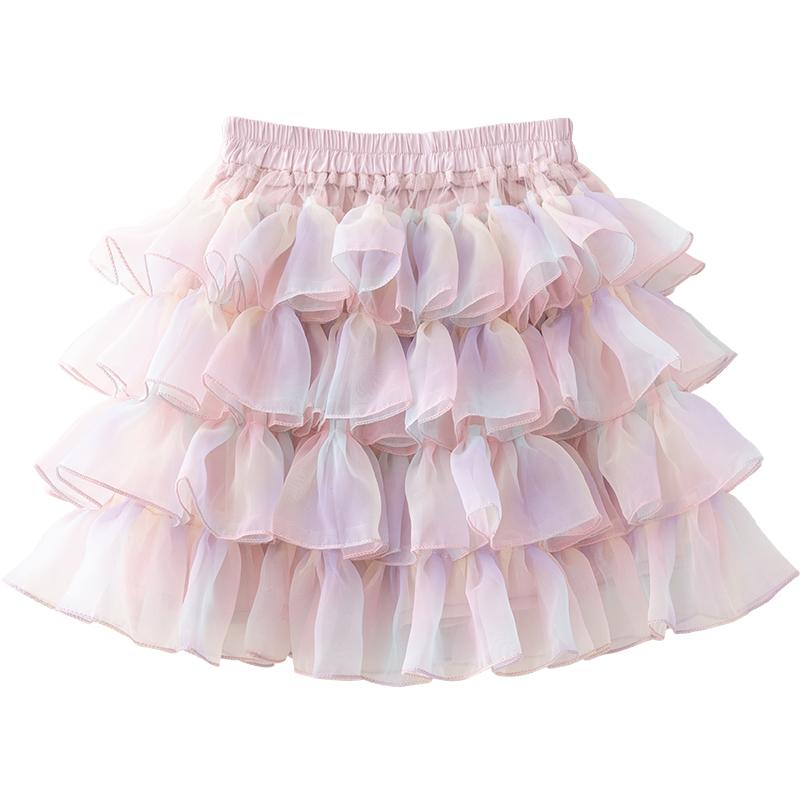 スカート 女の子 キッズ ベビー チュール チュチュ グラデーション プリーツ ティアード ボリューム ふんわり ミニ丈 ポリエステル ピンク系 パープル系 春夏 普段使い お出かけ ダンス