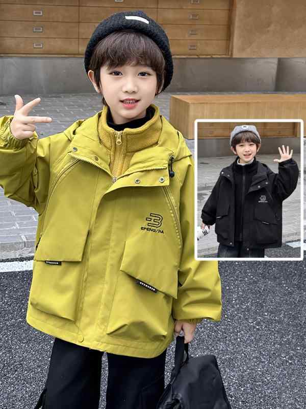 キッズ ジュニア 男児 3WAY マウンテンパーカー インナージャケット付き フード付き ウインドブレーカー 防寒 厚手 防風 撥水 着脱可能 通学 普段使い 秋冬