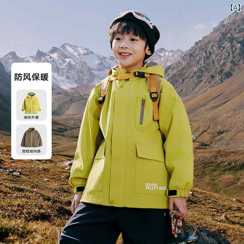 楽天フロントップ楽天市場店ジャケット キッズ 男女兼用 男の子 女の子 3in1 スリーインワン アウター 防水 防風 撥水 フード付き 軽量 耐摩耗 登山 アウトドア キャンプ レジャー 通学 春秋 ポリエステル