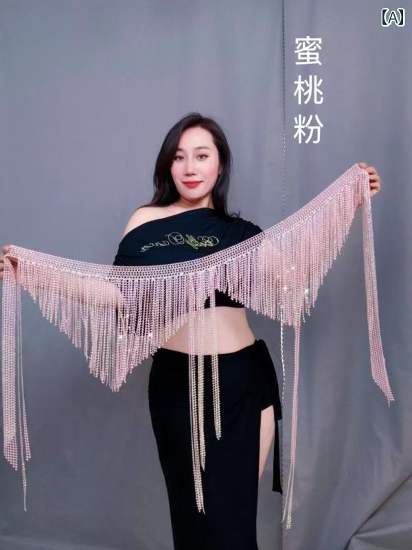 ベリーダンス ヒップスカーフ ベリーベルト 4層フリンジ 大粒ラインストーン ビジュー 腰飾り 発表会 レッスン ステージ衣装 ブラック ワインレッド ピーチピンク シルバー