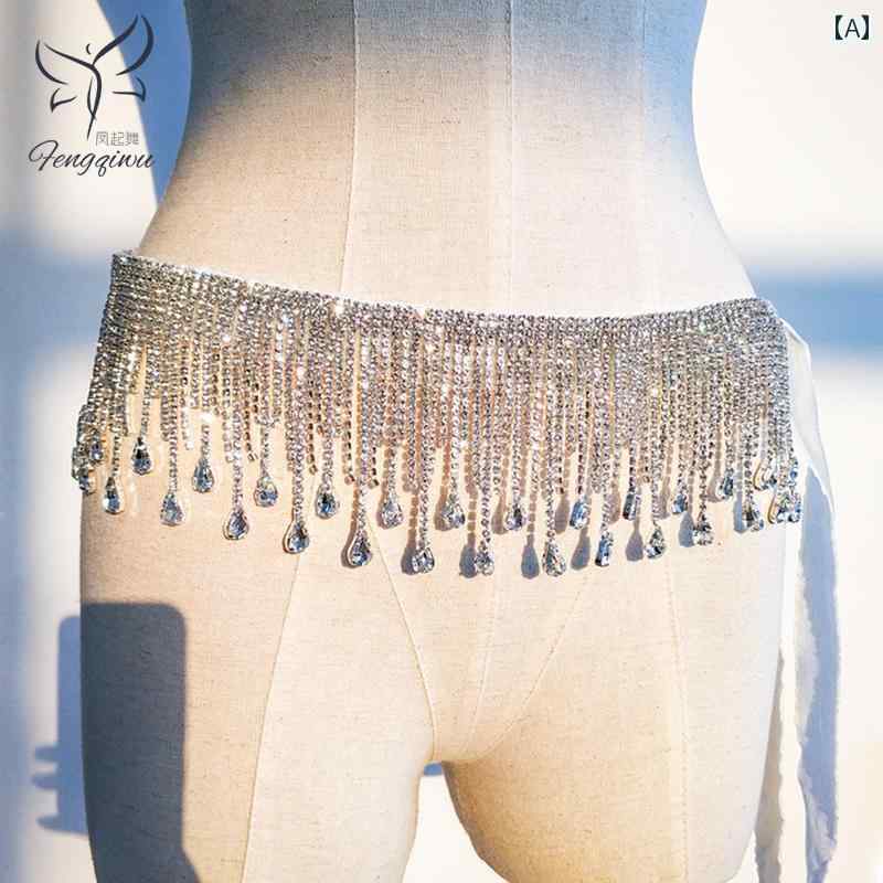 ベリーダンス 水滴タッセル ラインストーン ウエストチェーン 初心者 レッスン着 練習用 発表会 ステー..