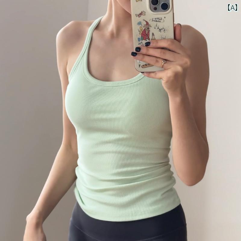 ブラトップ レディース カップ付き 一体型 ストレッチ タンクトップ レーサーバック 長め丈 フィットネ..