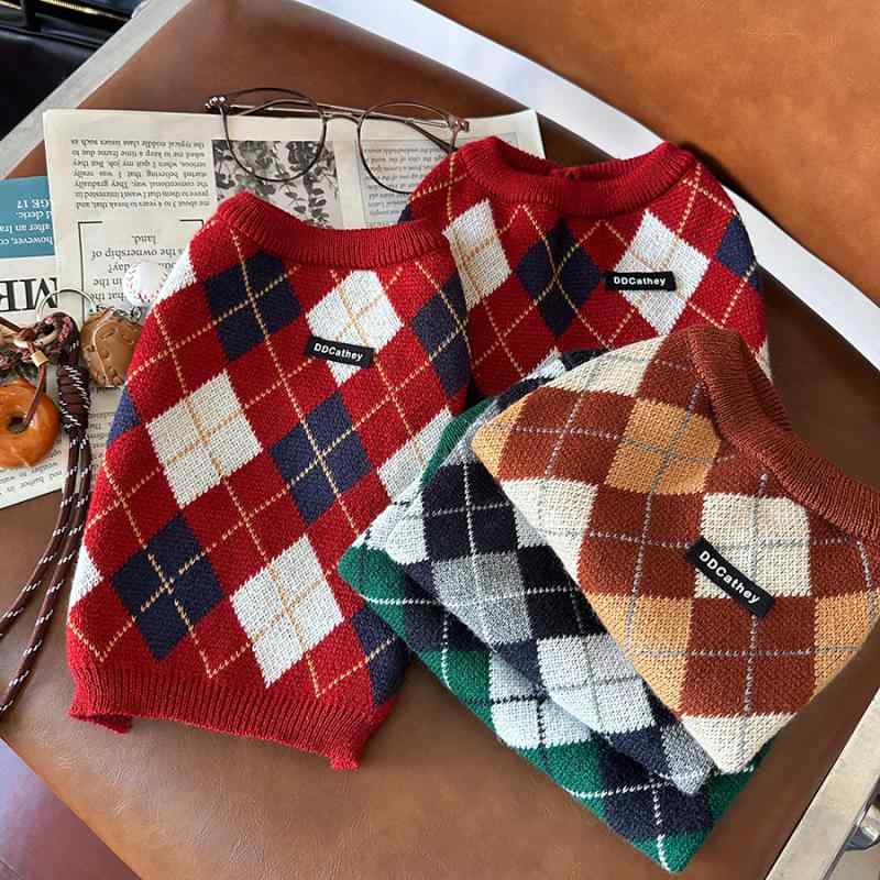 セーター 犬用 小型犬 ビションフリーゼ スクール風 クリスマス チェック柄 ニット あたたかい 保温性 ..