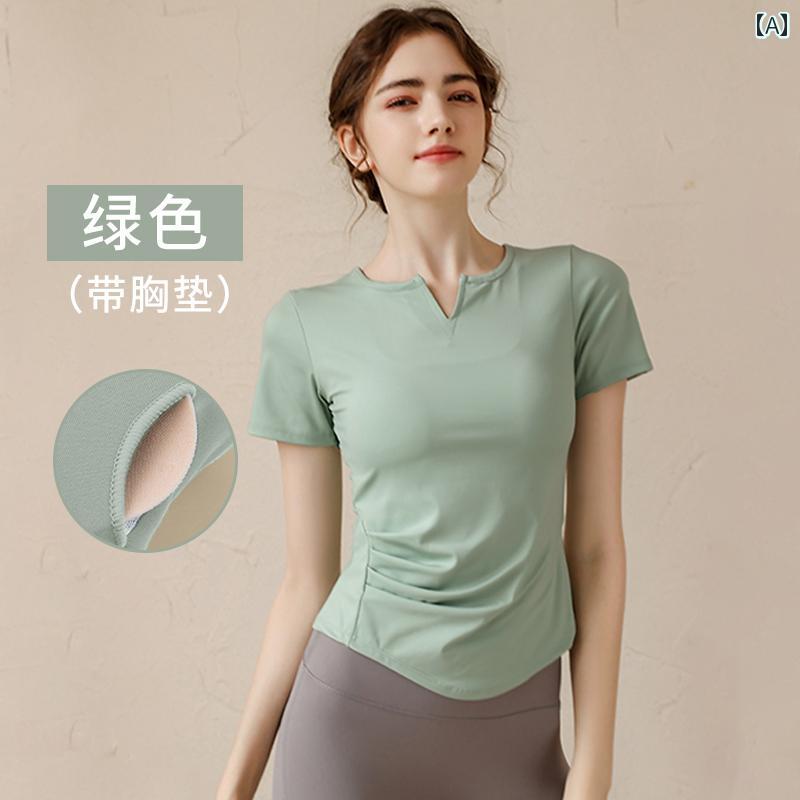 ヨガウェア レディース 女性用 胸パッド付き カップ付き ピラティス トレーニング フィットネス トップス 半袖 Tシャツ スポーツ ランニング 吸湿速乾 抗菌防臭 高伸縮 通気性 高級感 春夏