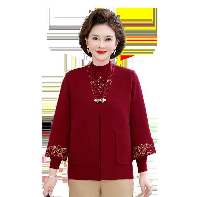 ニット レディース ミセス カーディガン ロングパンツ 2点セット 秋冬 ゆったり ウール 長袖 花柄 ボタン付き 中高年向け カジュアル 普段使い