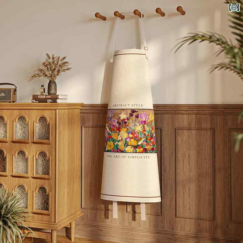 エプロン ユニセックス キッチン 家庭用 作業着 調理用 料理 撥水 撥油 防汚 綿麻 コットンリネン 高級感 モダン スタイリッシュ 油絵風 アメリカンスタイル 前掛け カフェ レストラン 飲食