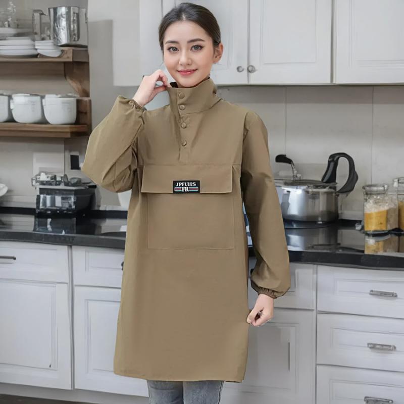 割烹着 長袖 防水 防油 防汚 撥水 汚れにくい 立ち襟 ボタン付き シンプル おしゃれ 厨房 調理 飲食店 ..