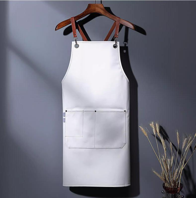 エプロン レディース メンズ キッチン 家庭用 料理 調理 油汚れ防止 防水 撥水 フェイクレザー 合皮 前掛け 作業着 ユニフォーム カフェ 飲食店 業務用 秋冬 ブルー グリーン ブラウン ブラック ベージュ