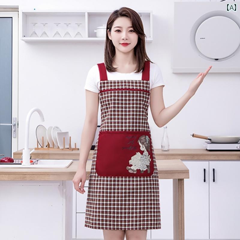 エプロン レディース 女性用 H型 キッチン 家庭用 調理用 料理 防水 防油 防汚 撥水 ポリエステル混綿 ..