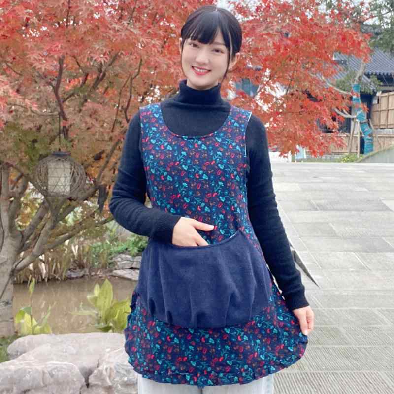 エプロン レディース 女性用 綿麻 コットンリネン ナチュラル 防水 手拭き付き 大容量ポケット 肩紐 キ..