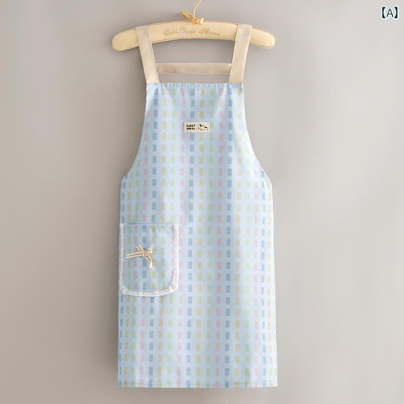 エプロン 割烹着 キッチン 家庭用 普段使い 料理 調理 炊事 作業用 防水 防油 撥水加工 メッシュ素材 軽量 速乾 ストラップ型 サロペット 高級感 おしゃれ チェック柄 ブルー ピンク