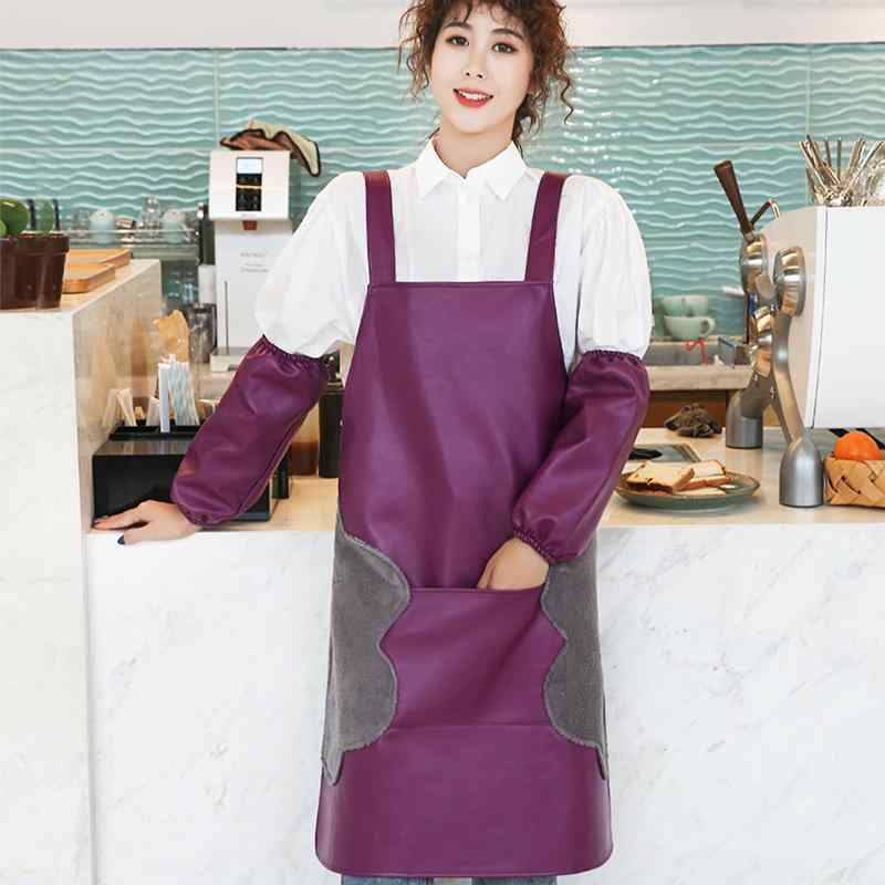 エプロン 女性 大人用 H型 肩紐タイプ PUレザー 合成皮革 防水 撥水 防油 防汚 家庭用 キッチン 料理 掃除 家事 作業用 おしゃれ かわいい シンプル 無地 フリーサイズ 割烹着