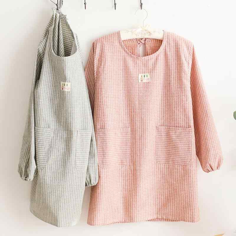 割烹着 エプロン レディース 女性用 家庭用 キッチン 調理 料理 家事 普段使い 防水 撥水 防油加工 長袖 後ろ開き おしゃれ かわいい 多彩なカラー