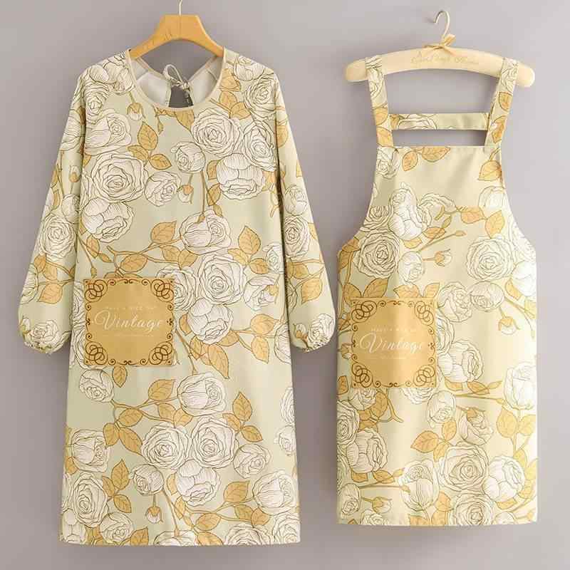 Gingham Aprons - エプロン レディース 女性用 胸当て キッチン 家庭用 防汚 耐摩耗 おしゃれ 韓国 料理 調理 袖付き 長袖 帆布 キャンバス ナチュラル ガーデニング