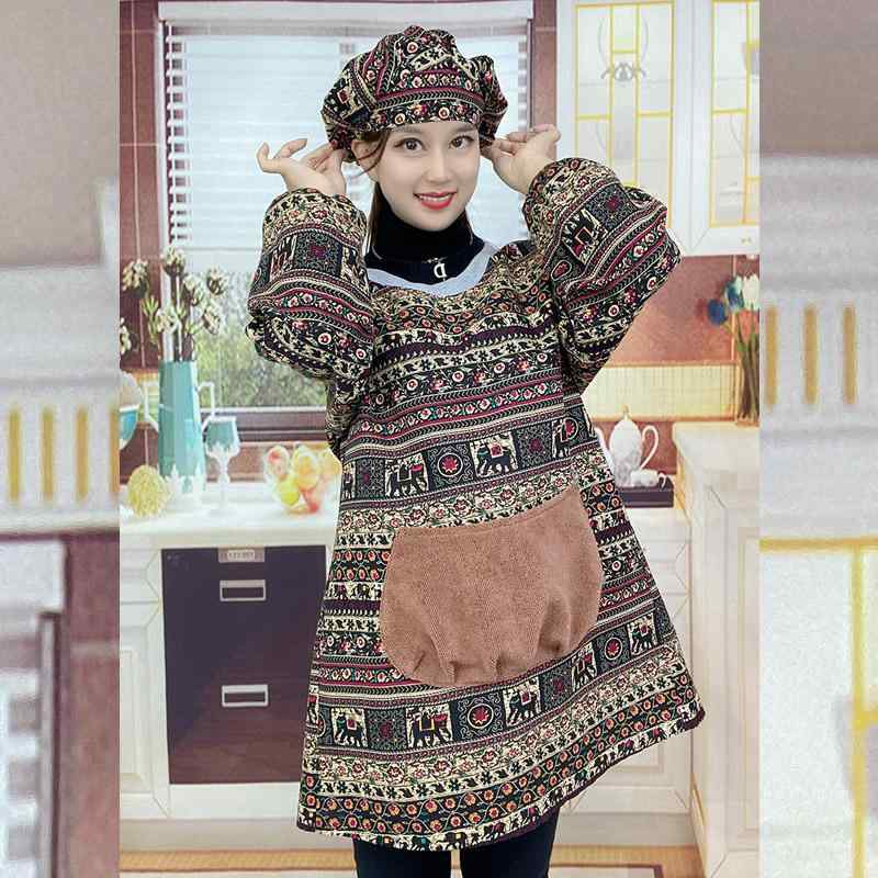 割烹着 大人用 長袖 袖付き エプロン スモック 撥水 防水 防油 防汚 汚れにくい 耐久性 キッチン 料理 家事 飲食店 作業服 おしゃれ 小花柄 フリーサイズ ゆったり シンプル