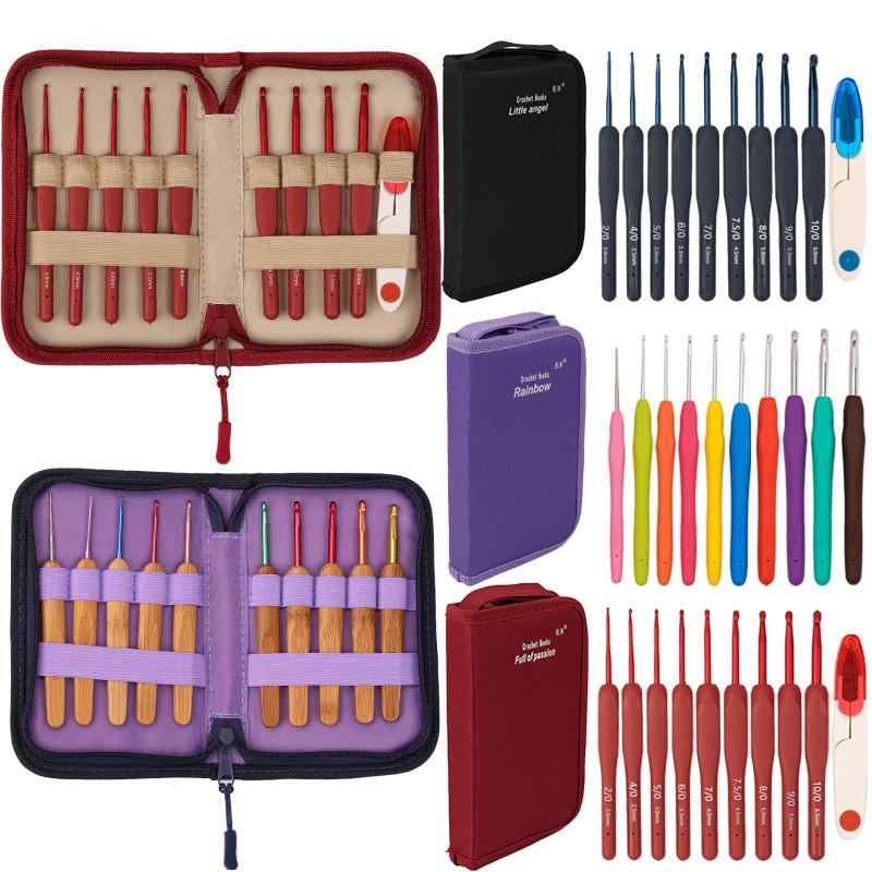 かぎ針セット ケース付き 赤 ソフトグリップ 編み物道具 手芸 ハンドメイド 毛糸 バッグ スリッパ マフラー 小物作り 自作クラフト 初心者向け ホビー 使いやすい 滑りにくい