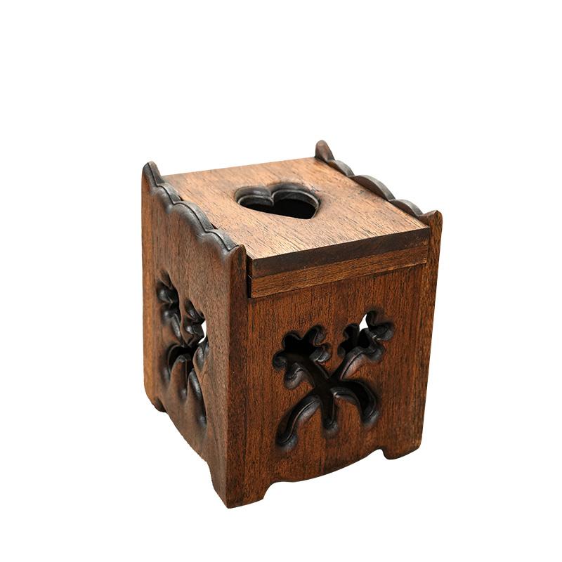 ティッシュケース 木製 おしゃれ 無垢材 透かし彫り スクエア型 レトロ アンティーク アジアン 雑貨 ボックス 収納 ホテル 業務用 リビング インテリア ペーパーホルダー ナチュラル ハート 花 木目 脚付き 茶色