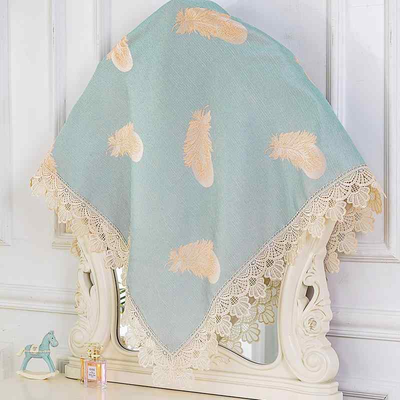 ドレッサー ミラー カバー 北欧 ヨーロピアン かわいい レース 布製 クロス プリント 花柄 羽 フェザー 化粧台 デスク テレビ ほこりよけ 防塵 混紡 エレガントカントリー 青 緑 紫 ピンク アイボリー