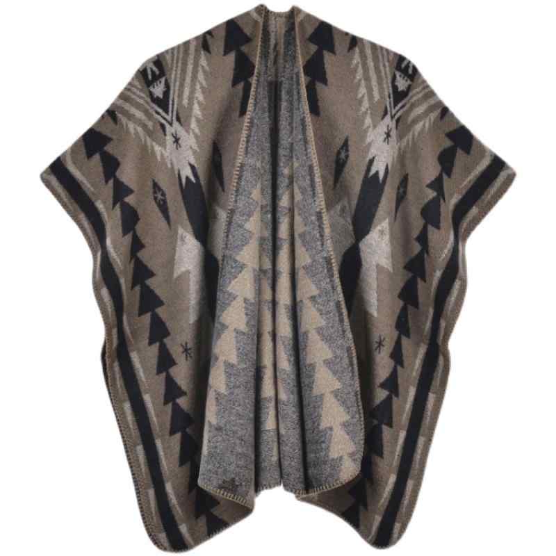 ポンチョ メンズ レディース ユニセックス 厚手 民族風 幾何学模様 ネイティブ柄 レトロ 防寒 保温 ス..