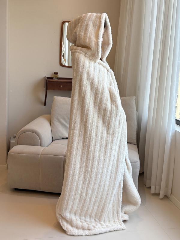 楽天フロントップ楽天市場店ポンチョ メンズ レディース 学生 大人 フード付き あったか 保温 厚手 特大 オーバーサイズ ショール ケープ ブランケット ひざ掛け 毛布 防寒 オフィス 部屋着 休憩 ポリエステル ストライプ 秋冬