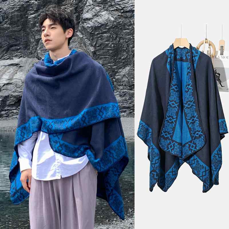 ストール メンズ レディース 大判 ポンチョ ケープ マフラー 羽織り 厚手 冷房対策 ひざ掛け ブランケ..