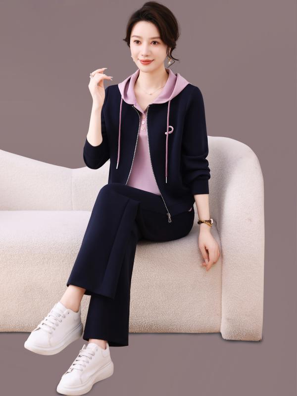 ジャージ レディース 女性用 春秋 おしゃれ 若見え フード付き パーカー ロングパンツ 上下セット 2点セット カジュアルウェア ポリエステル モダール 綿 伸縮性 普段使い スポーツ