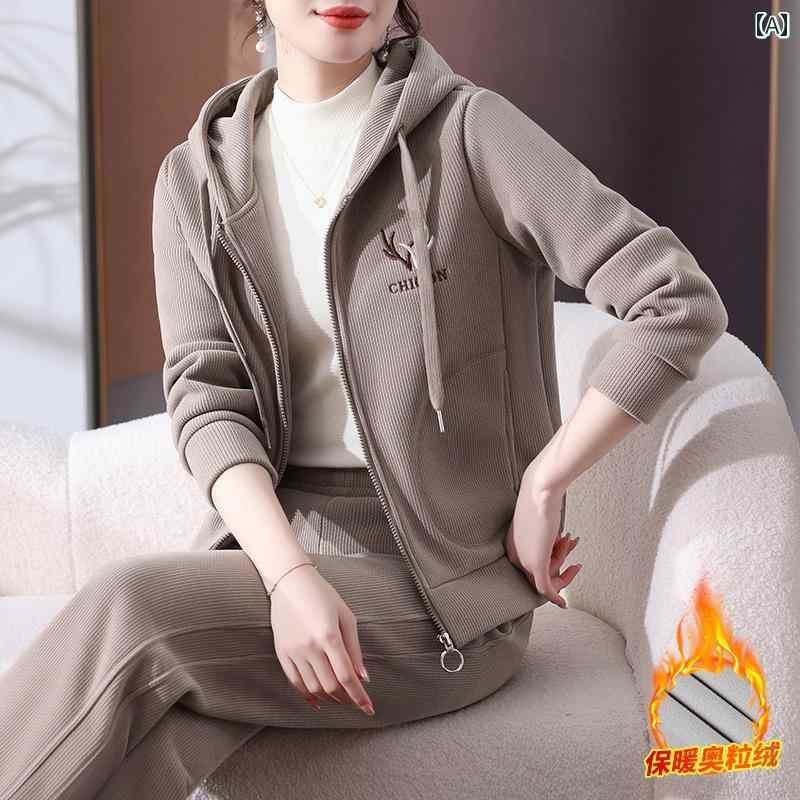 セットアップ レディース ミセス 中高年女性 スポーツウェア 上下セット スウェット パーカー アウター 裏起毛 厚手 暖かい 伸縮性 フード付き ゆったり カジュアル オールシーズン