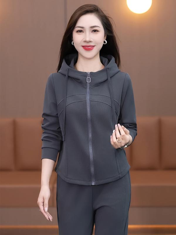 セットアップ レディース スポーツウェア 上下セット おしゃれ スタイリッシュ カジュアルウェア ジップアップパーカー フード付き 若見え 伸縮性 レーヨン混紡 普段使い 部屋着 春秋