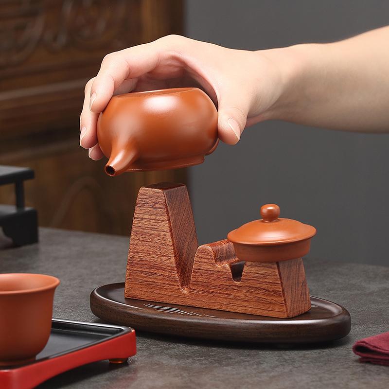茶道具 蓋置 観山 ティーポットスタンド 茶壺立て 黒檀 花梨 無垢材 小物置き 紫砂茶器 家庭用 ディス..
