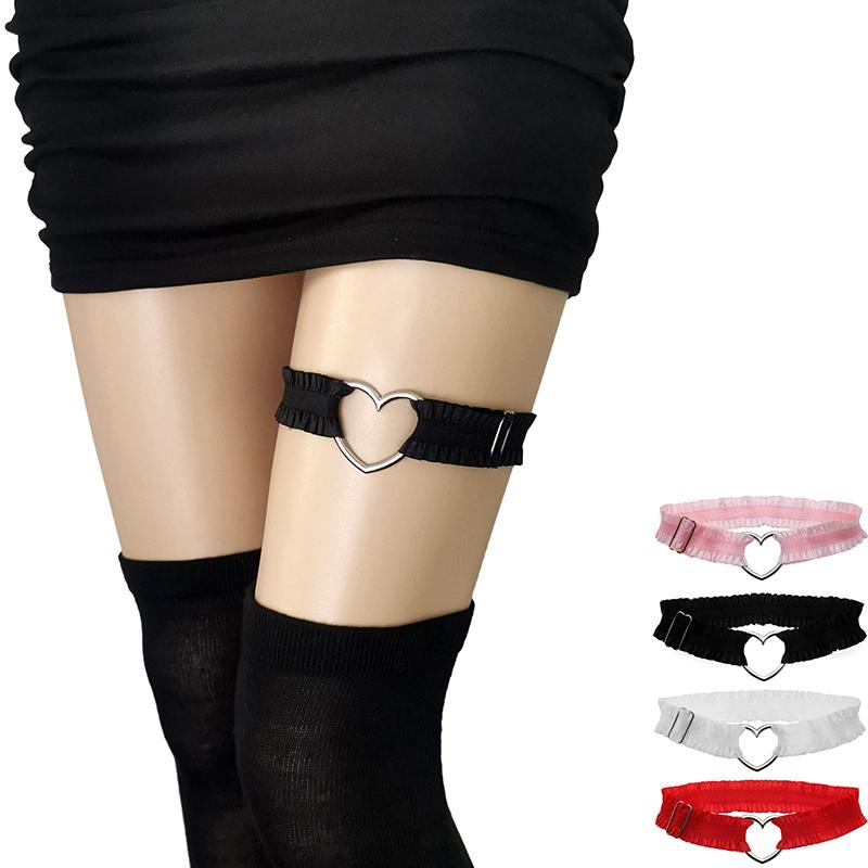 ガーターリング レディース y2kスタイル JKファッション 甘め かわいい ハート レース 伸縮性 太ももリング 森ガール カレッジ風 ピンク レッド ブラック ホワイト