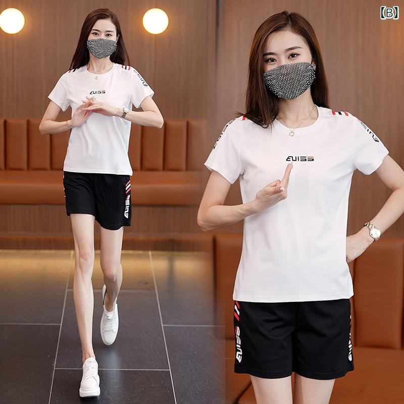 セットアップ レディース 女性用 半袖 クルーネック スポーツ ショートパンツ 短パ...