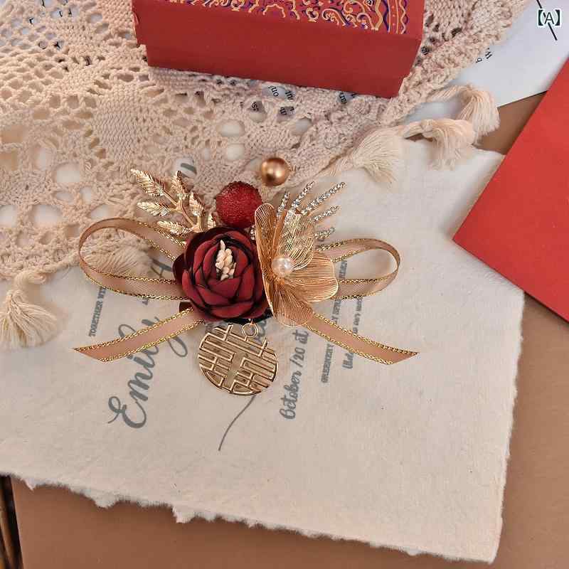 コサージュ ブートニア 新郎新婦 両親 介添人 ゲスト 来賓 結婚式 ウェディング フォーマル セレモニー 中華風 チャイニーズ 家族 フルセット ブローチ 飾り(4)