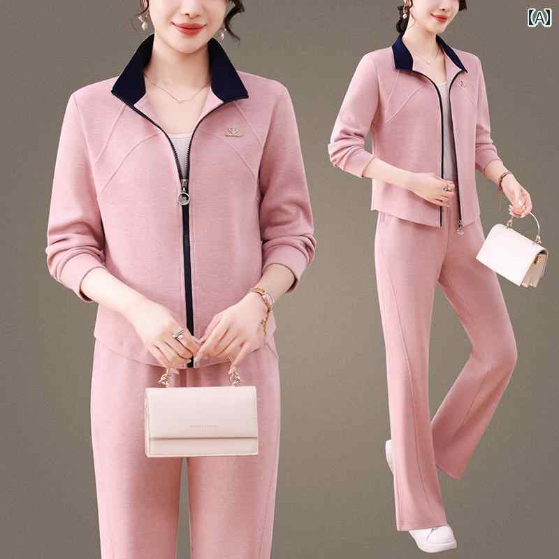 セットアップ レディース カジュアル スポーツウェア 春秋 おしゃれ タッチ ジップアップ スタンドカラー 長袖 ツーピース