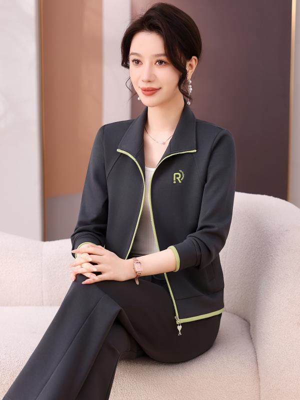 スウェット レディース 女性用 春秋 ジャージ セットアップ ツーピース カジュアル おしゃれ モダン 大人 ミセス スタンドカラー ジップアップ ポリエステル モダール 綿 ポリウレタン