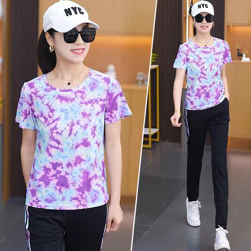 セットアップ レディース 春夏 カジュアル スポーティー おしゃれ 薄手 軽量 ゆったり ルーズフィット 迷彩柄 カモフラ柄 半袖 クルーネック 小柄向け ツーピース