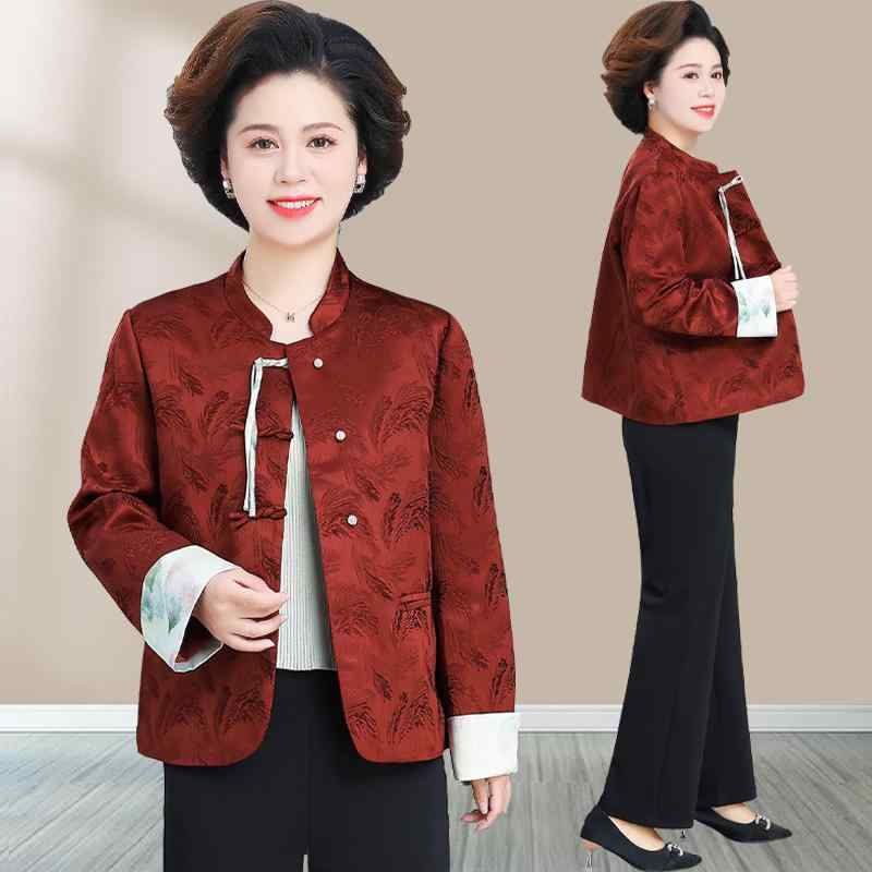 アウター レディース ミセス 50代 60代 春秋 チャイナ風 和風 小柄向け セットアップ ジャケット トッ..